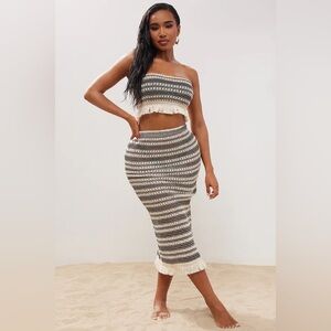 Fashion Nova Black and White Striped Midi Skirt